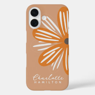 オレンジ色の花パーソナライズされたの名前 iPhone 16ケース