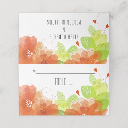 オレンジ色の花フローラ結婚のエスコートカード プレイスカード (外部開封)