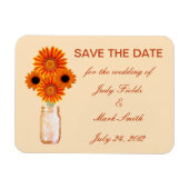 オレンジ色の花メイスンジャー日付磁石を保存 マグネット (横)