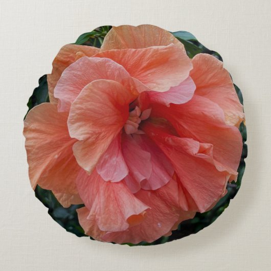 オレンジ色の花写真枕 ラウンドクッション (正面)