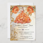 オレンジ色の花嫁はフローラのボールゴウン牡丹の花になる 招待状 (正面)