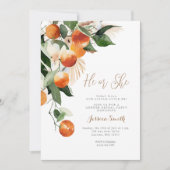 オレンジ色の花彼または彼女の緑のジェンダーが明かす 招待状 (正面)