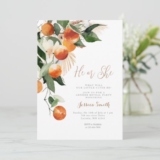 オレンジ色の花彼または彼女の緑のジェンダーが明かす 招待状 (スタンド正面)