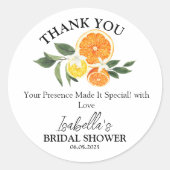 オレンジ色の花束 ブライダルシャワーのお礼 ラウンドシール (正面)