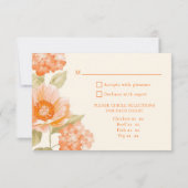 オレンジ色の花柄の結婚式RSVPカード 出欠カード (裏面)