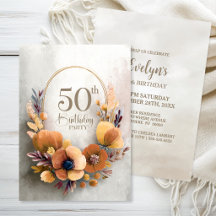 オレンジ色の花柄の50歳の誕生日パーティー