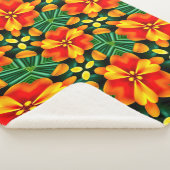 オレンジ色の花柄 シェルパブランケット (3/4)