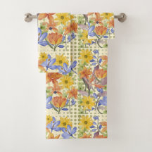 オレンジ色の花柄