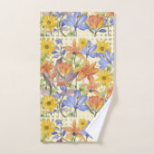 オレンジ色の花柄 バスタオルセット (ハンドタオル)