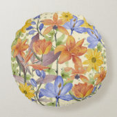 オレンジ色の花柄 ラウンドクッション (裏面)