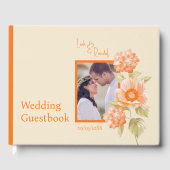 オレンジ色の花模様の結婚式ゲストブック ゲストブック (正面)