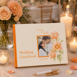 オレンジ色の花模様の結婚式ゲストブック ゲストブック