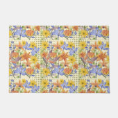 オレンジ色の花模様 ドアマット (正面)