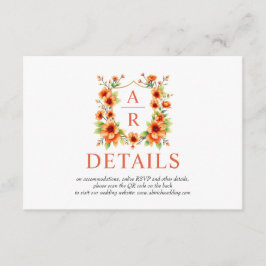 オレンジ色の花紋及びQRコードフローラ結婚 エンクロージャーカード