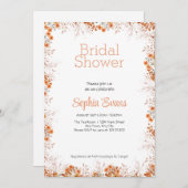 オレンジ色の花縁ど白ブライダルシャワー 招待状 (正面/裏面)