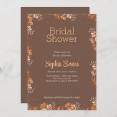 オレンジ色の花縁ど茶ブライダルシャワー 招待状 (正面/裏面)