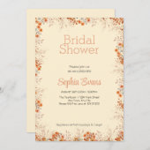 オレンジ色の花縁ど黄色ブライダルシャワー 招待状 (正面/裏面)
