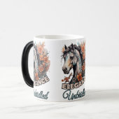 オレンジ色の花飾り馬:アーティスフェミニンティリー モーフィングマグカップ (正面左)