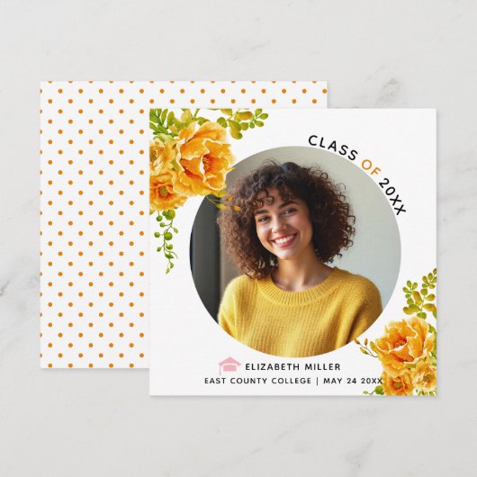 オレンジ色の花2025年クラス卒業写真 案内状 (正面/裏面)