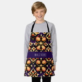 オレンジ色の花3Vドロップ花柄 エプロン (着用した状態)