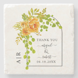 オレンジ色の花、アーチおよびモノグラム秋の結婚式 ストーンコースター
