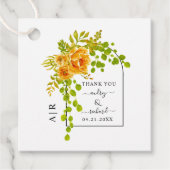 オレンジ色の花、アーチおよびモノグラム秋の結婚式 フェイバータグ (正面)