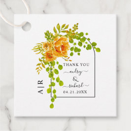 オレンジ色の花、アーチおよびモノグラム秋の結婚式 フェイバータグ