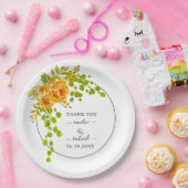 オレンジ色の花、アーチおよびモノグラム秋の結婚式 ペーパープレート (パーティー)