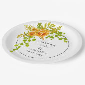 オレンジ色の花、アーチおよびモノグラム秋の結婚式 ペーパープレート (アングル)