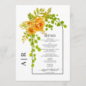 オレンジ色の花、アーチおよびモノグラム秋の結婚式 メニュー (正面)