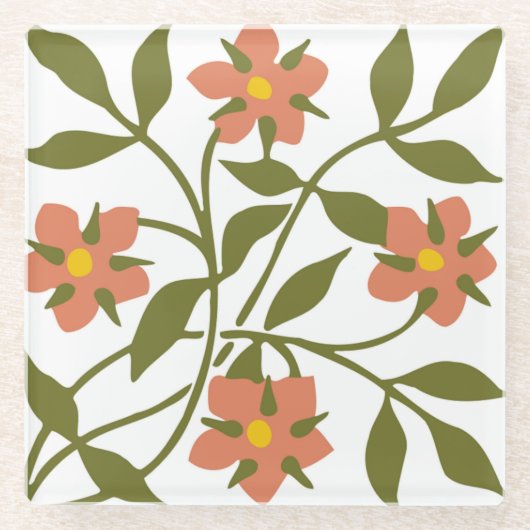 オレンジ色の花 ガラスコースター (正面)