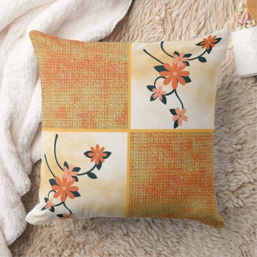 オレンジ色の花 クッション (ブランケット)