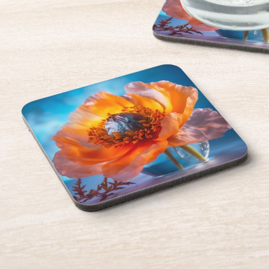 オレンジ色の花 コースター (左側)