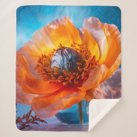 オレンジ色の花 シェルパブランケット (正面)