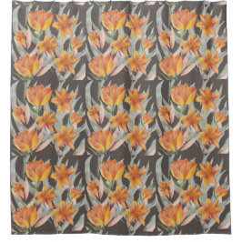 オレンジ色の花 シャワーカーテン