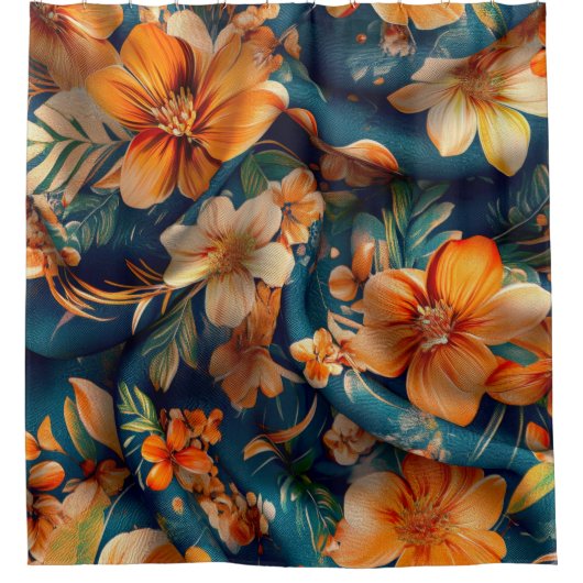 オレンジ色の花 シャワーカーテン (正面)