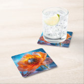 オレンジ色の花 スクエアペーパーコースター (インサイチュ)