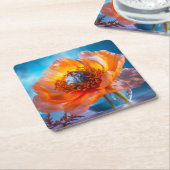 オレンジ色の花 スクエアペーパーコースター (アングル)