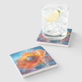 オレンジ色の花 ストーンコースター (横)