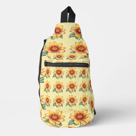 オレンジ色の花 スリングバッグ (正面)