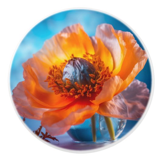 オレンジ色の花 セラミックノブ (正面)