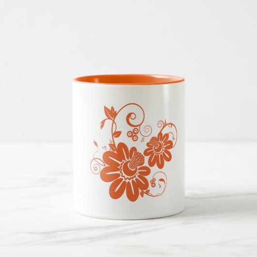 オレンジ色の花 ツートーンマグカップ (中央)
