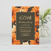 オレンジ色の花 ブラウン 60歳の誕生日 招待状 (スタンド正面)