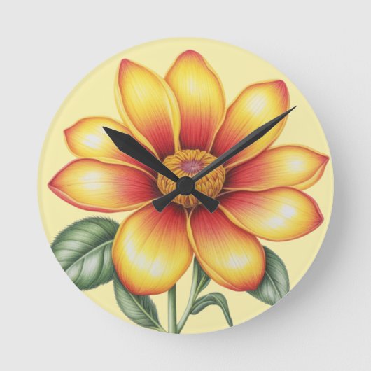 オレンジ色の花 ラウンド壁時計 (正面)