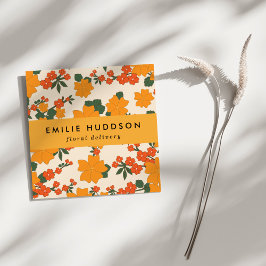 オレンジ色の花、緑、花屋、花屋 スクエア名刺