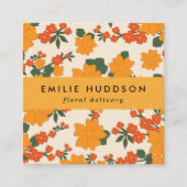 オレンジ色の花、緑、花屋、花屋 スクエア名刺 (正面)