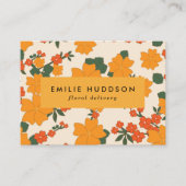 オレンジ色の花、緑、花屋、花屋 名刺 (正面)