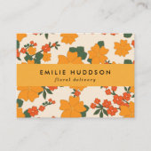 オレンジ色の花、緑、花屋、花屋 名刺 (正面)