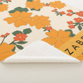 オレンジ色の花、花のパターン、あなたの名前 シェルパブランケット (3/4)