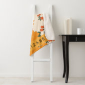 オレンジ色の花、花のパターン、あなたの名前 シェルパブランケット (インサイチュ)